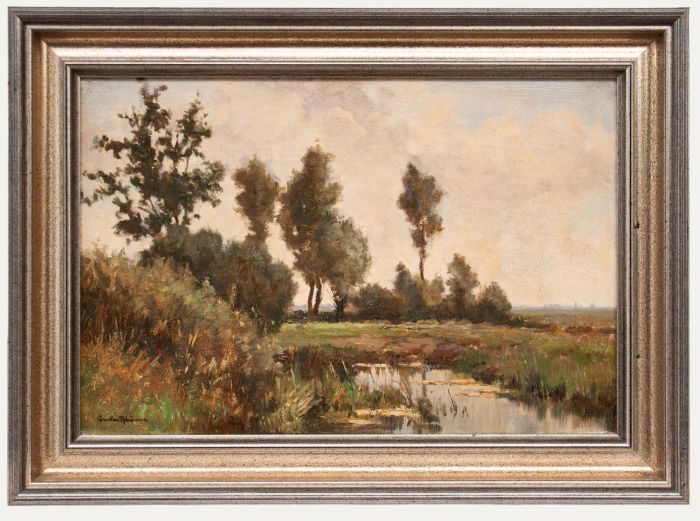 Jan van Rhijnnen - Framed Early 20th Century Oil, Still Summer Evening