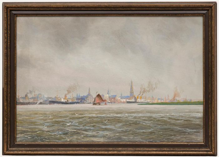 Adolf Bock - Framed Early 20th Century Gouache, View of Antwerp