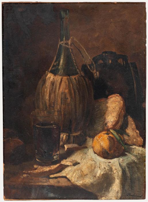 Theodor Goedvriend - Early 20th Century Oil, Still Life with Orange & Fiasco