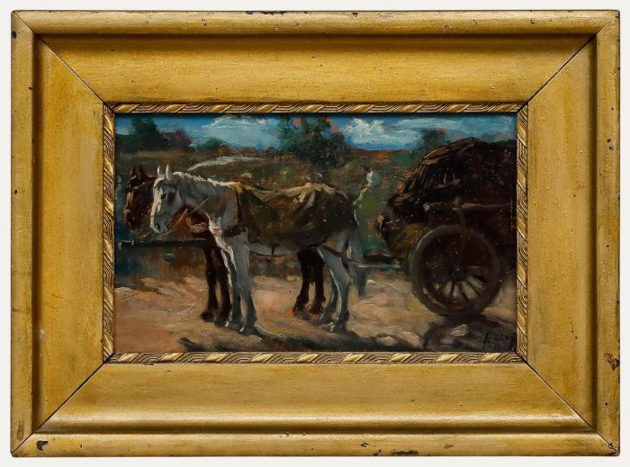 Janos Szalay - Framed Mid 20th Century Oil, Horse Team with a Heavy Load