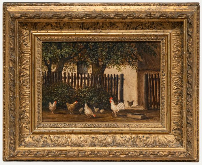 D.W. - Framed 20th Century Oil, The Chicken Yard