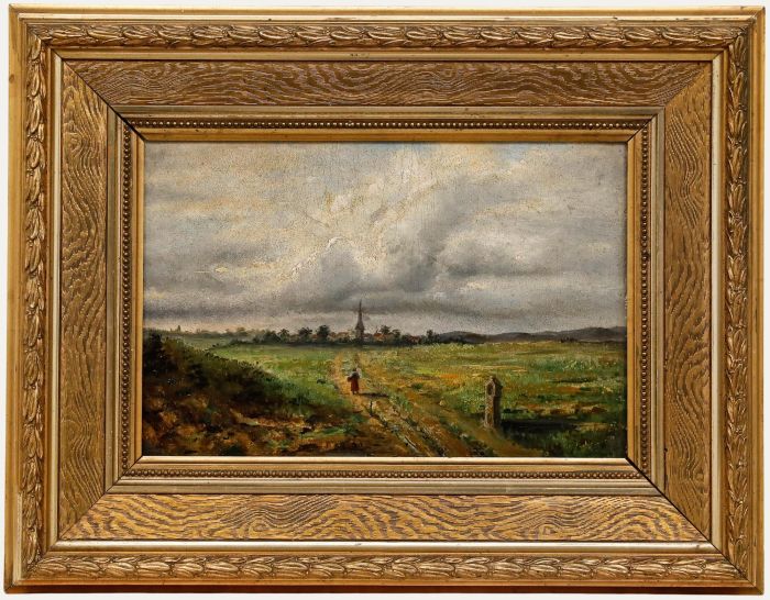 Framed Late 19th Century Oil - Past the Milestone