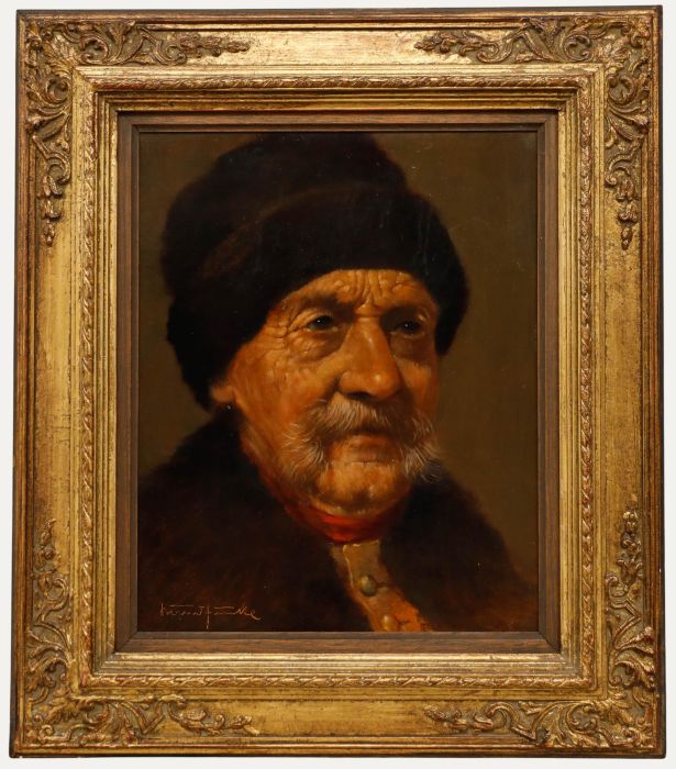 Bernd Funke - Mid 20th Century Oil, Portrait of a Man Wearing a Fur Hat