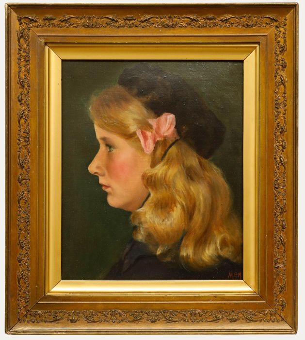 Framed Early 20th Century Oil - Young Girl in Profile