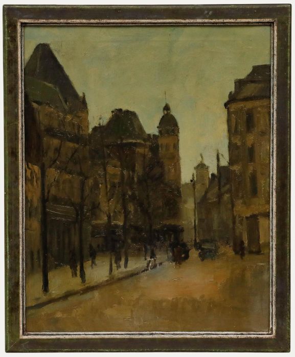 Early 20th Century Oil - Foggy Street Scene