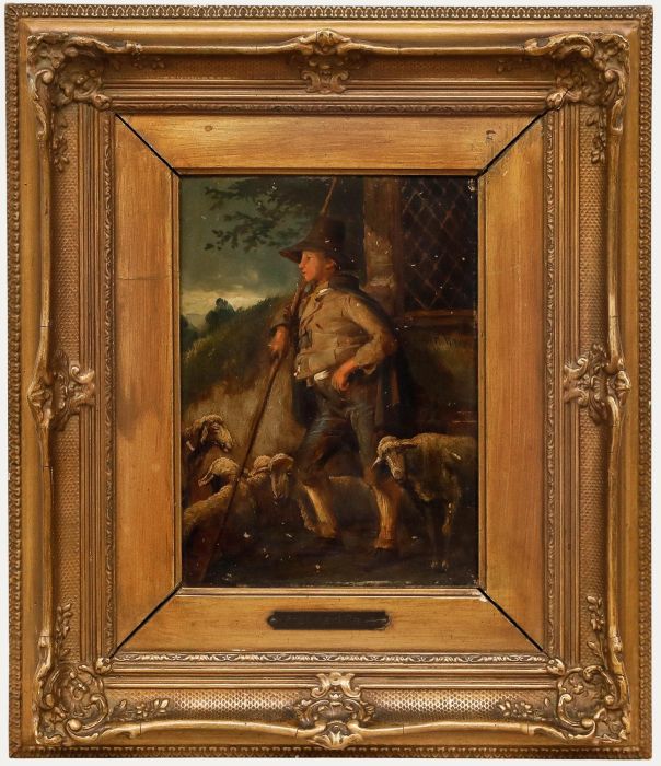 Karl Raup - Framed Mid 19th Century Oil, The Young Shepherd