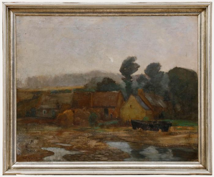 Wilhelm Volz - 1887 Oil, Overcast Farmstead