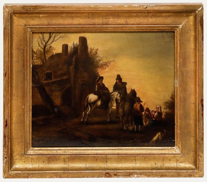 Carel van Falens - Framed Early 19th Century Oil, A Stop at the Inn