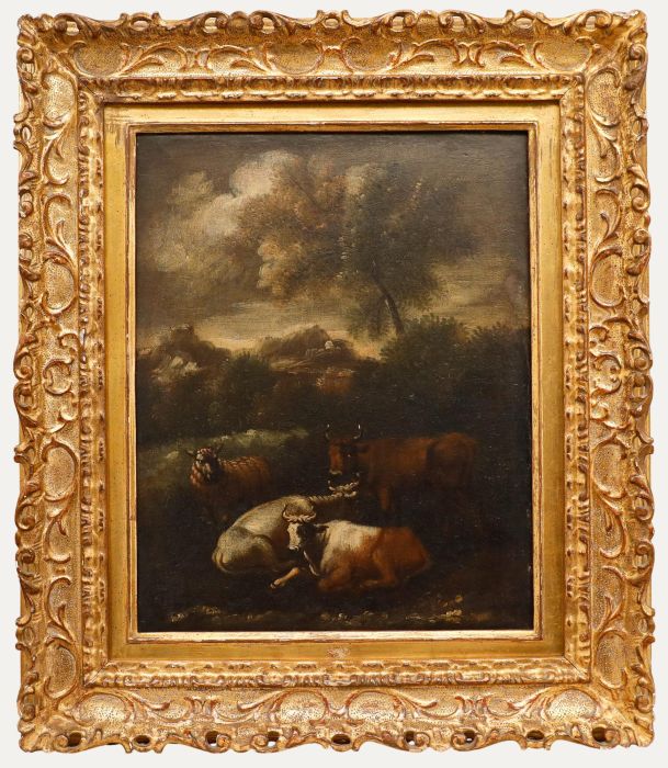 18th Century Oil - Cattle and Ewe Resting