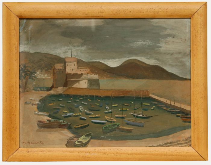 Georges Merinoff - Framed Mid 20th Century Gouache, Boats in the Harbour