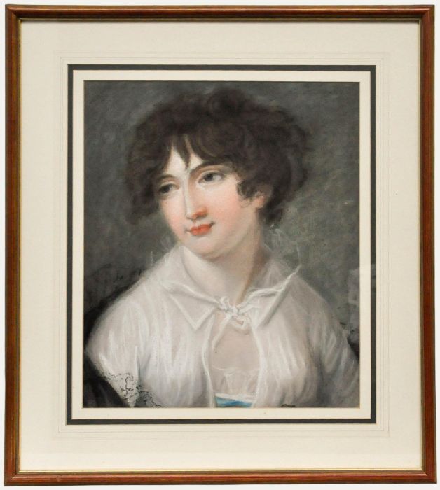 Framed Early 19th Century Pastel - Lady in the White Chemise