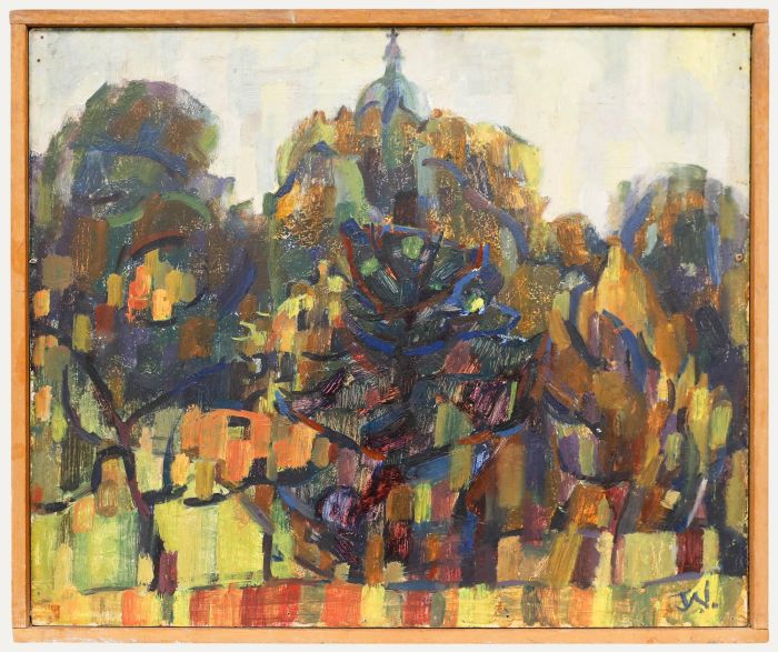 Julia Wills - Framed Mid 20th Century Oil, Gardens near St. Paul's