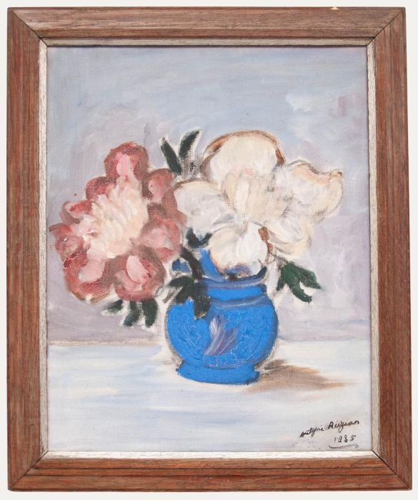 Framed 1935 Oil - Blue Vase