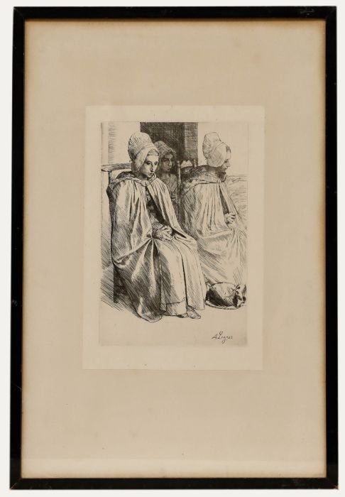Alphonse Legros - Framed Late 19th Century Etching, Peasant Women of Boulogne