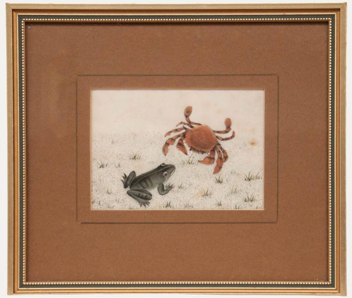 Chinese School 19th Century Watercolour - Green Frog & Tan Crab