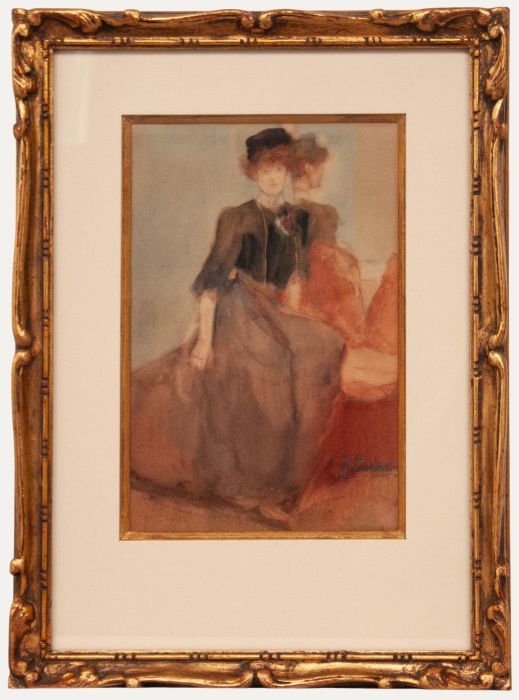 Jules Lentrein - Early 20th Century Watercolour, Lady by the Mirror
