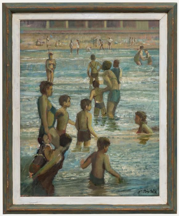 St. John Child - Framed Contemporary Oil, Bathers in the Sea