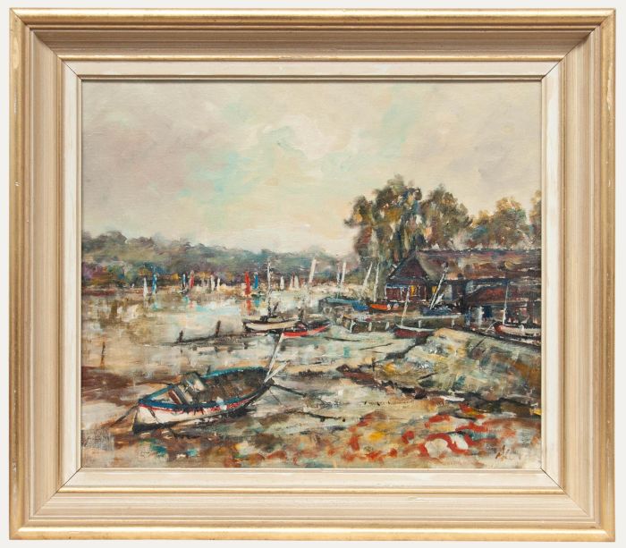 Framed 20th Century Oil - Helford River Sailing Club