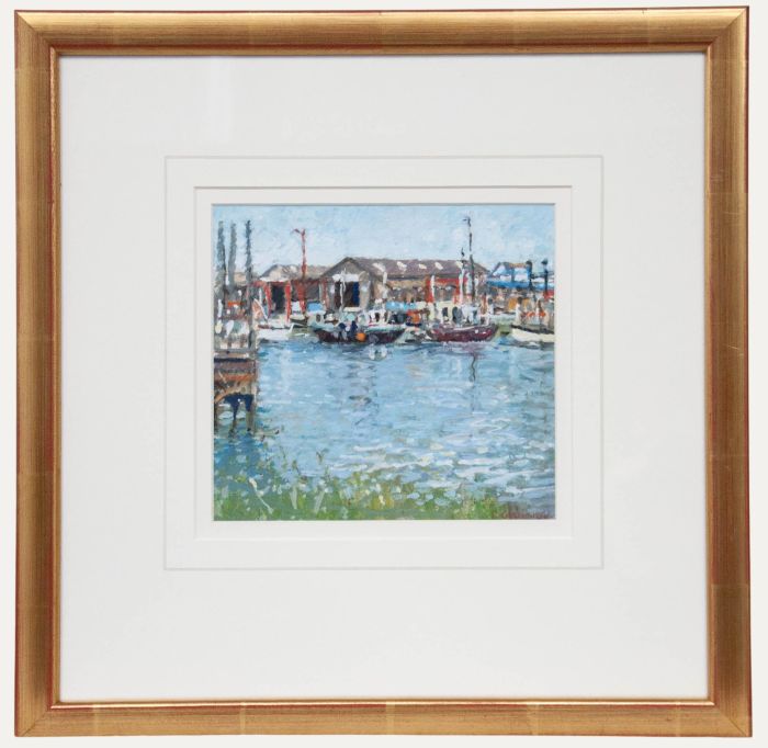 Framed Contemporary Oil - Boat Sheds at Southwold