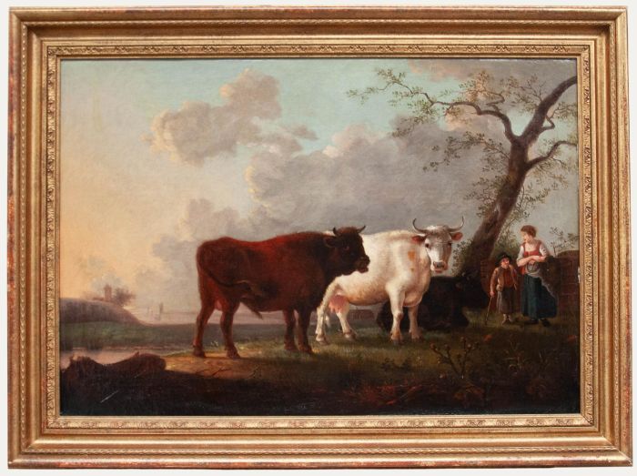 Jean-Baptiste de Roy - Framed 18th Century Oil, Cattle in a Landscape