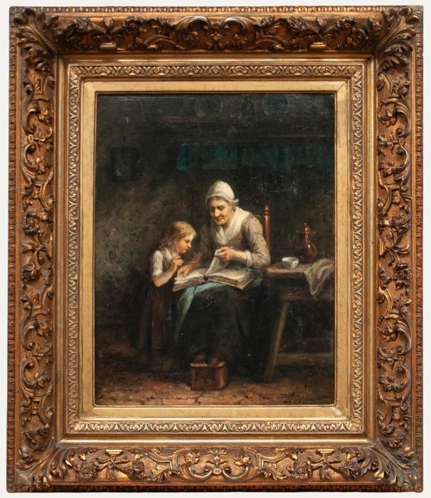 Jan Damschröder - 1877 Oil, Grandmother Reading