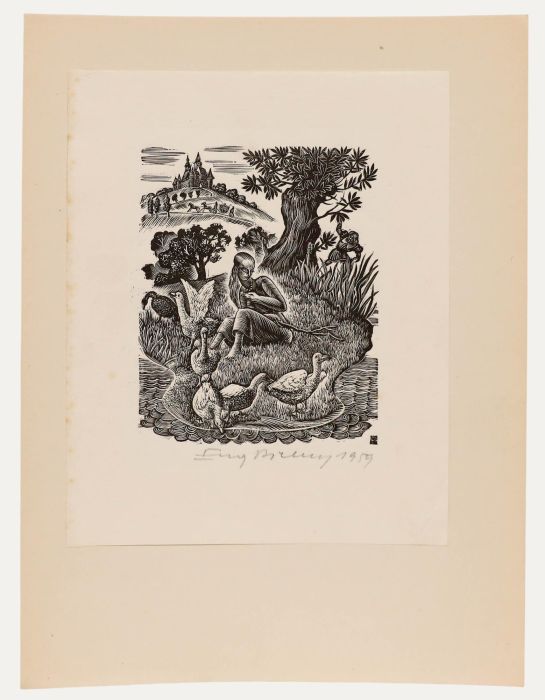 Eugene Pichell - 1959 Wood Engraving, A Fable