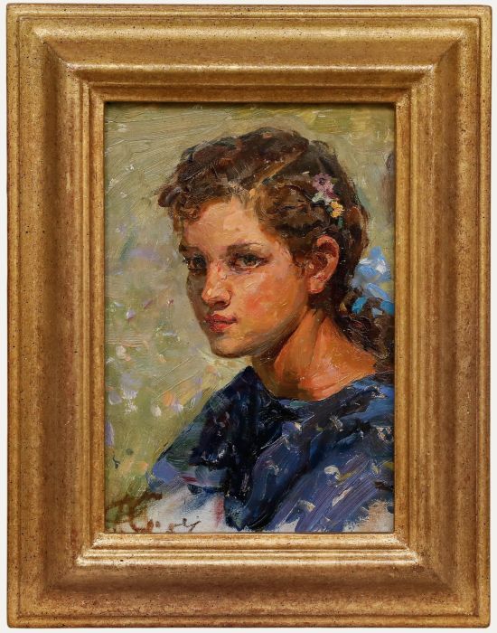 Feodor Vassilievich Savostianov - 1957 Oil, Girl in Blue