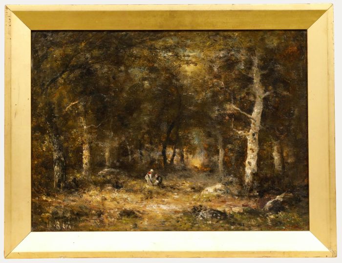 19th Century Oil - Gatherers in a Woodland Clearing