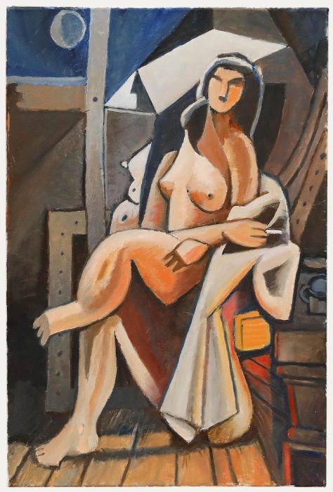 Attributed to Peter Froste - Contemporary Oil, Cubist Nude
