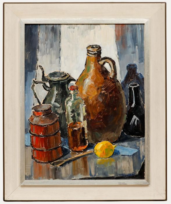 Aartje Laan-Dorp - Framed 20th Century Oil, Still Life of Vessels