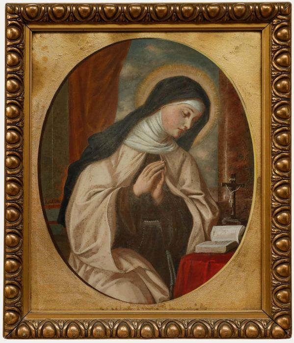 Framed 1908 Oil - Saint Bridget of Sweden