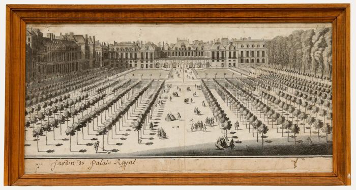 Framed 18th Century Engraving - Jardin du Palais-Royal