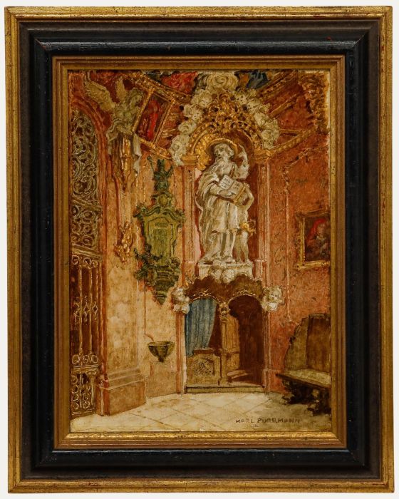 Karl Purrmann - Mid 20th Century Oil, Interior of the Asamkirche