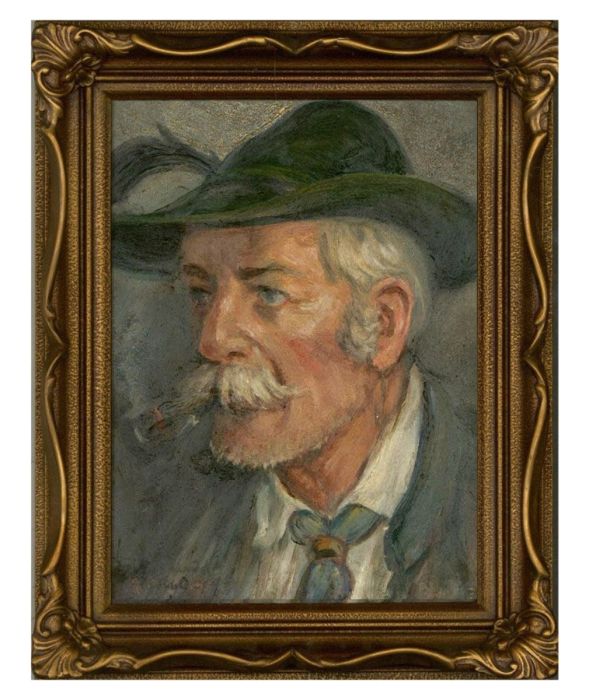 German School  1969 Oil - Man with Pipe