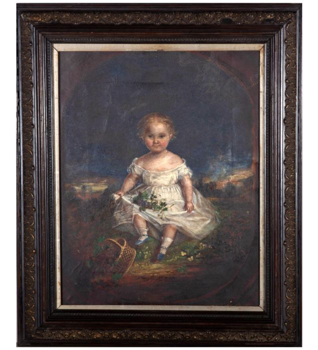 Fine c. 1844 Oil - Child With Grapes