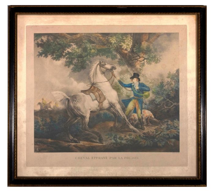 Debucourt after Vernet - 19th Century Mezzotint, Cheval Effraye par la Foudre