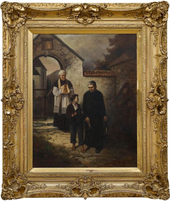 Max Bruck After Adolf Lüben - Framed 20th Century Oil, Calling for Supper
