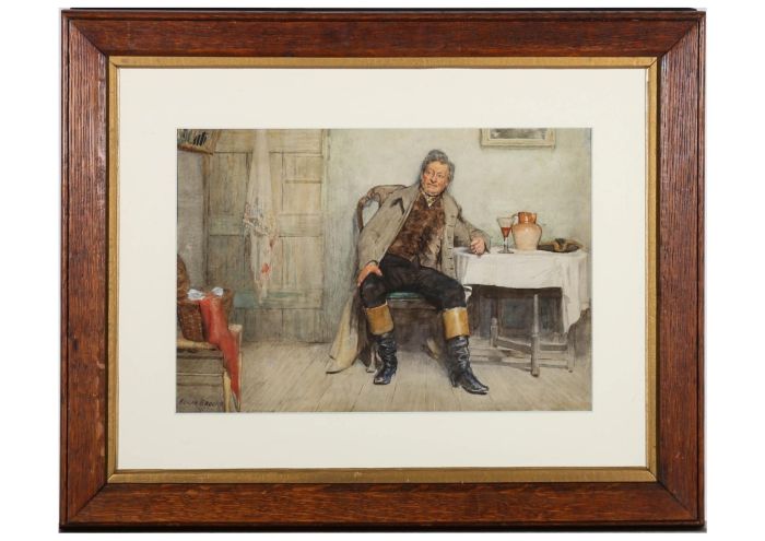 Frank Brooks (1854-1937) - 1891 Watercolour, Man Smoking a Pipe