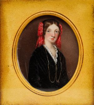 Miniature Early 19th Century Oil - Girl with Red Ribbons