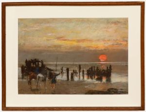 Early 20th Century Pastel - Beach at Sunset