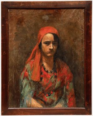 Mid 20th Century Oil - Girl with the Red Headscarf