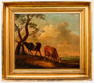 19th Century Oil - Cattle Grazing by the Sea