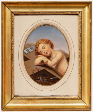 Framed 19th Century Oil - Christ Child Sleeping