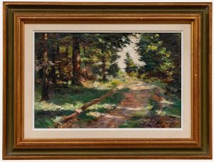 Léon Jamin - Framed Early 20th Century Oil, Forest Path