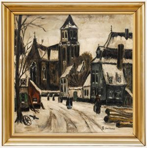 R. Van Haver - Framed Mid 20th Century Oil, Village Scene in Winter