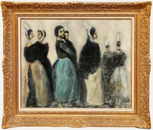 French School - Framed Mid 20th Century Oil, The Bigoudens Leaving Mass