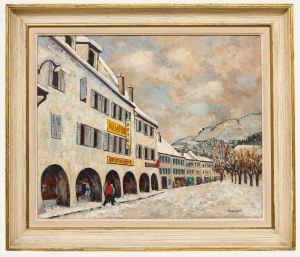 Cavalieri - Framed 20th Century Oil, Hôtel Au Sapeur in the Snow