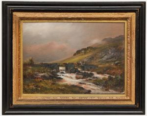 Framed Late 19th Century Oil - Cattle Crossing a Bridge
