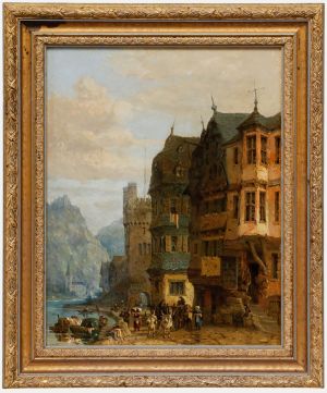 James D. Barnett - 1863 Oil, Lakeside Town