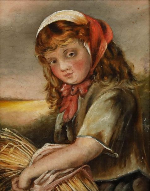19th Century Oil - Girl with a Wheat Sheaf